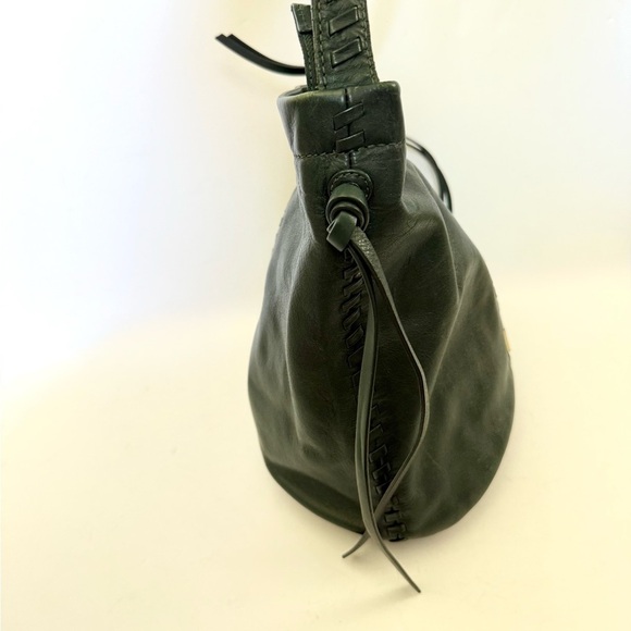 Kooba Limon Leather Hobo Shoulder Bag Braided Boho Bucket Forest Green - Picture 6 of 13